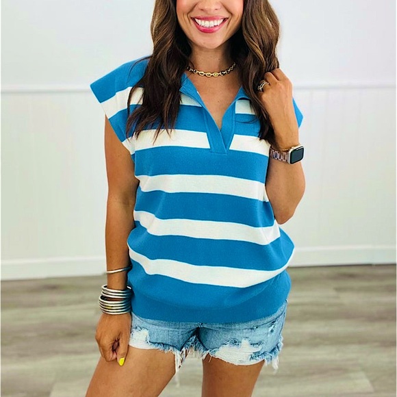 ☃️BOGO50%☃️ 🆕🩷FIRST LOVE: FUCHSIA Stripped V Neck Vest Top SMALL - Picture 2 of 3